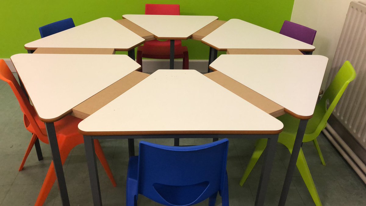EtssLimerick's tweet photo. Experimenting with maintaining 1 metre social distance space in our classrooms but at the same time keeping group work as a key driver  for teaching and learning. Thanks to our wonderful woodwork department for all their work on this! @EtssLimerick #limericketss @EducateTogether https://t.co/FopYYQzEEd