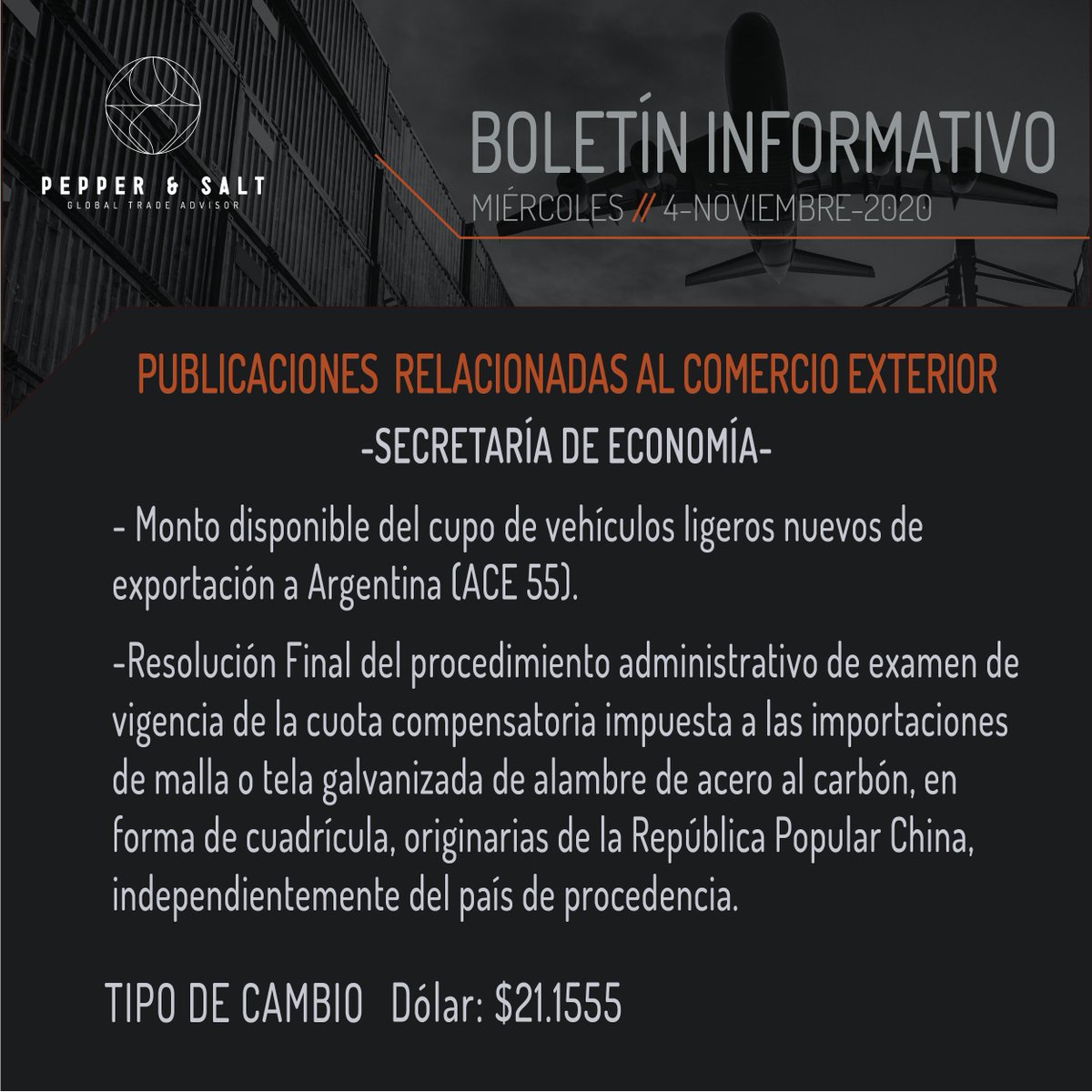 Pepper_and_Salt's tweet photo. 📰Publicaciones Relacionadas al Comercio Exterior
💵$21.1555

SECRETARÍA DE ECONOMÍA
➡️ https://t.co/z8FMWBmD2T
➡️ https://t.co/KTxDDNO5bp

👩‍💼Asesoría: info@pepperandsalt.mx

#ComercioExterior #ComercioExterioryAduanas #NegociosInternacionales #SecretaríadeEconomia #DOF https://t.co/80m0nOgDyg