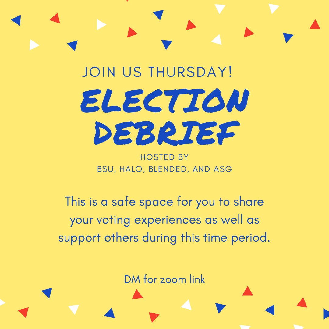 Join us Thursday at 7pm for a conversation about being a minority in America during an Election year! DM us for the Zoom Link! 🐝#stingersup <a href="/blackstuesu/">ESU Black Student Union</a> <a href="/HaloEsu/">HALO ESU</a> <a href="/BlendedEsu/">Blended ESU</a>