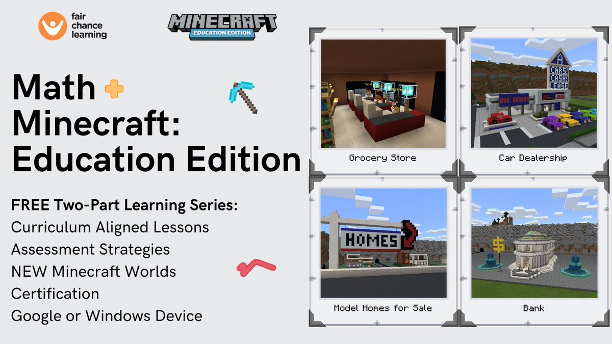 FCLEdu's tweet photo. We're running a #MinecraftEdu series aligned to the new #onted math curriculum: 
#Coding 
#SEL 
#FinancialLiteracy
That's not all - earn your Minecraft badge and you could WIN! 
Learn more:
https://t.co/YuDiWxhoFj https://t.co/1DwmFID2Cw