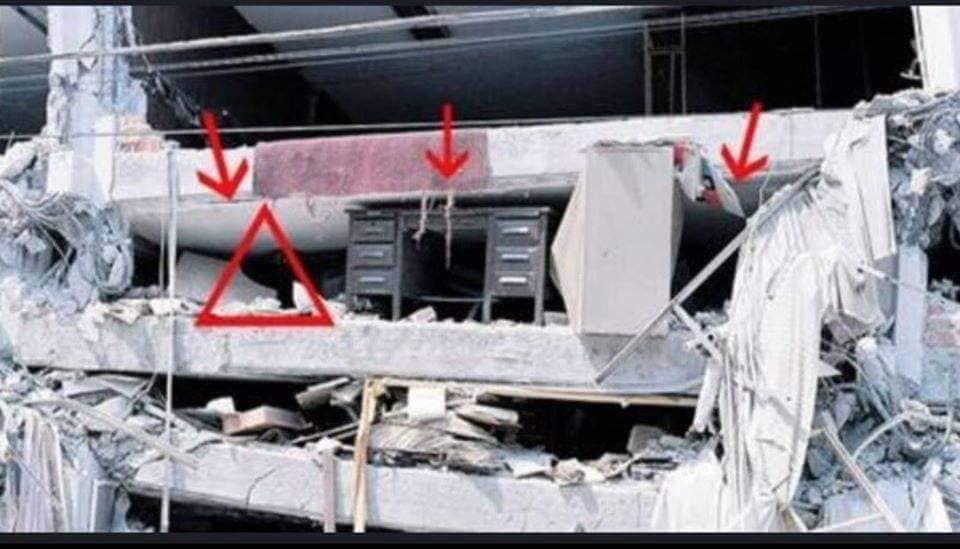 Deprem sırasında hayatta kalmanın yolu 'hayat üçgeni' dir.