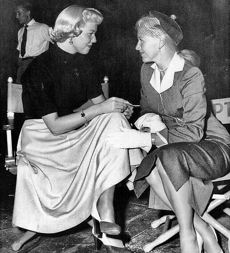 Last one. Here’s a sweet photo of Doris Day (in one of her only non-singing roles) hanging out with Ginger Rogers on set.  #Noirvember