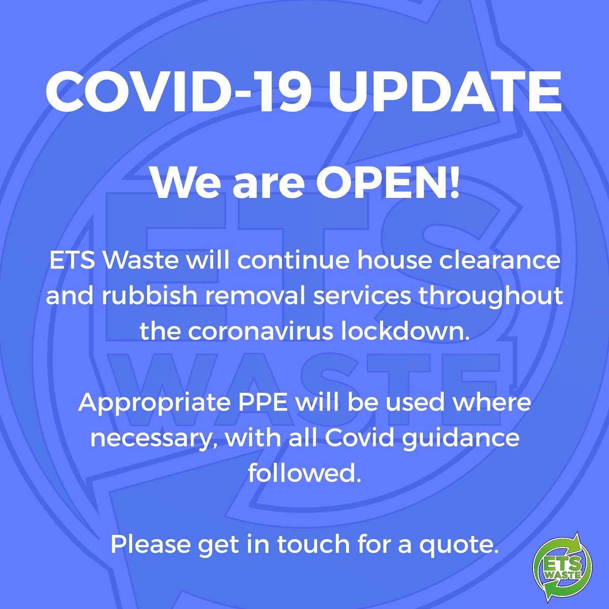 #covid19update #wastemanagement #wasteclearance #rubbishclearance #houseclearance

#ETSWaste #ZeroWasteGang #FlyTippingSucks