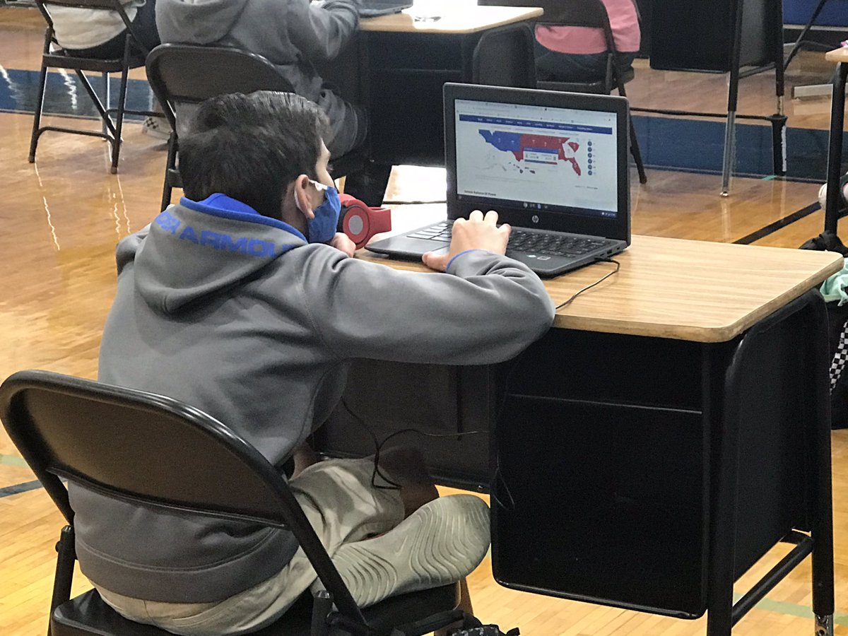 drchrisj2012's tweet photo. Today I spotted several students tracking election results during lunch. They were engaging in informed discussion about the electoral college and the meaning of the data they were reading. That’s an election win in my book! #alwayssharkweek https://t.co/neeBN2xUEm