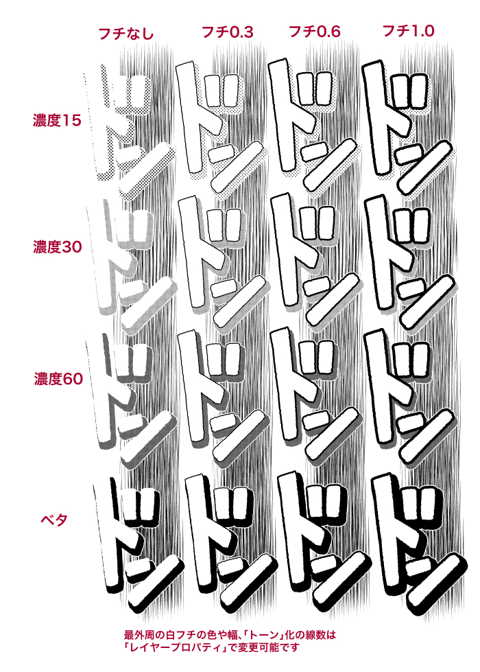 書き文字がアレンジできるオートアクションは、あれから山程作ってしまったので? 近日中にASSETSにアップしたいと思っています #CLIPSTUDIO 
基本的にどれもワンアクションで、レイヤー一枚で完結する結果になります 