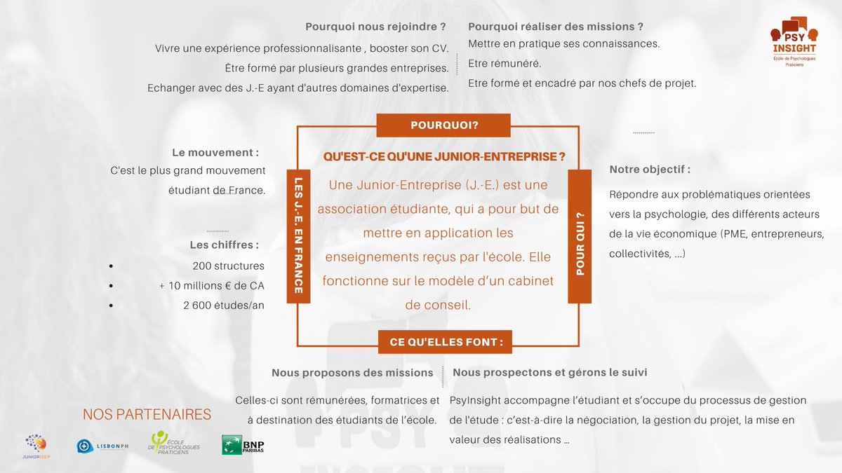 psy_insight's tweet photo. Qu’est ce qu’une Junior-Entreprise ? Ce sont les talents de demain, à votre disponibilité dès aujourd’hui !

Parce qu’une image vaut 1 000 mots, PsyInsight répond à vos interrogations dans le visuel ci-dessous !

Prenez bien soin de vous, à très vite ☀️

#WearePsyInsight #WeareJE https://t.co/odW9t4kfmn