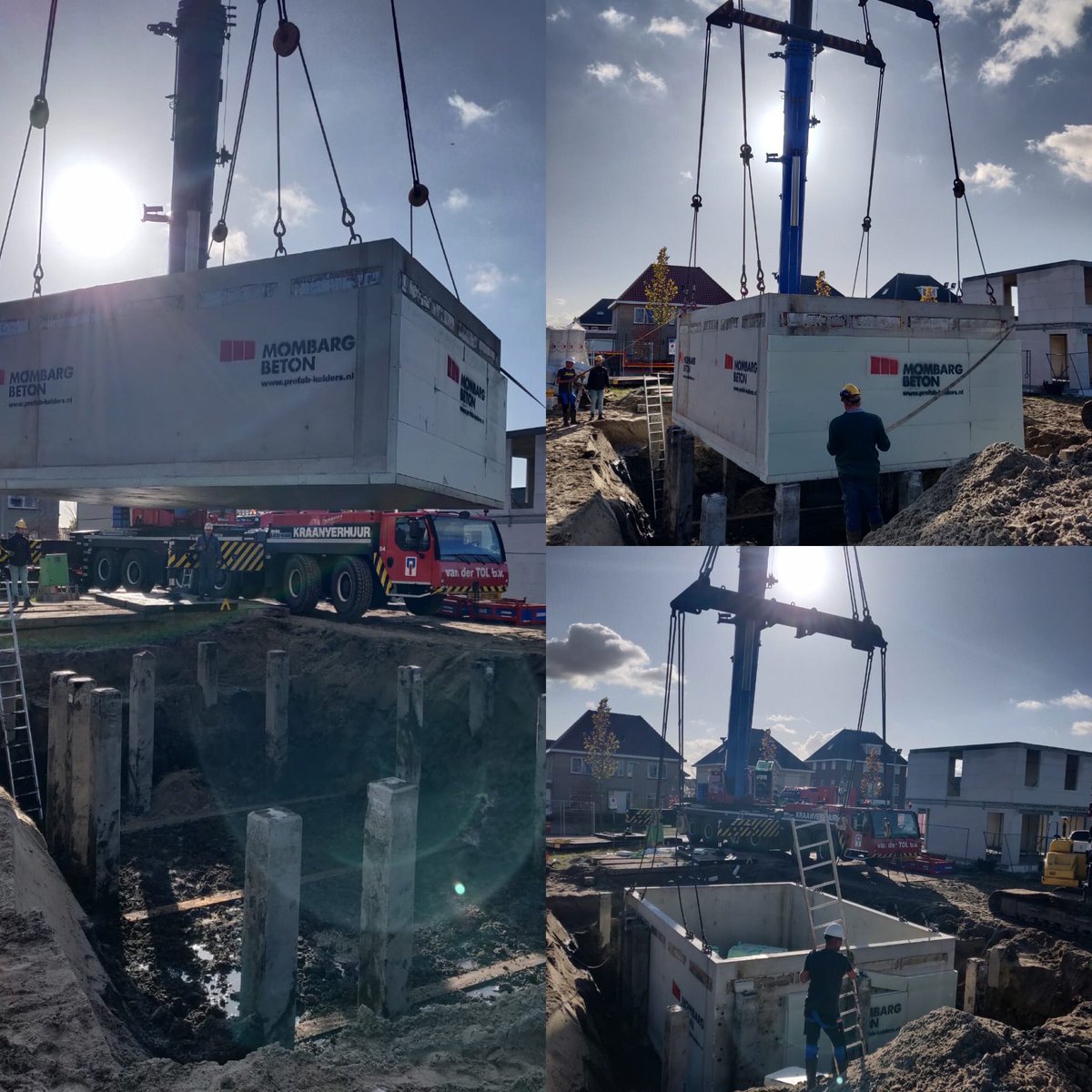 Vandaag hebben we in Almere de prefab kelder geplaatst van een woning in aanbouw. Mooi werk.