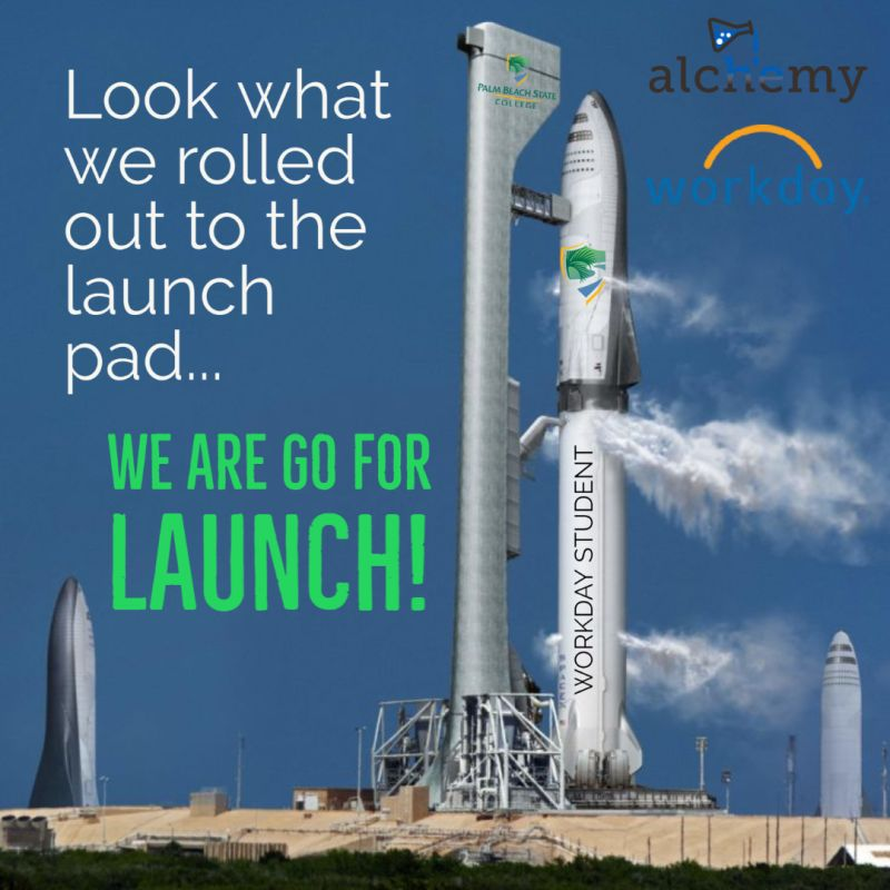 alchemy_us's tweet photo. We are excited here at @alchemy_us to collaborate with the talented teams from @PBStateCollege and @Workday to get ready for the student liftoff in January of 2021.  #teamwork #HigherEducation #WorkdayStudent #PalmBeachState https://t.co/4k9kChLa7x