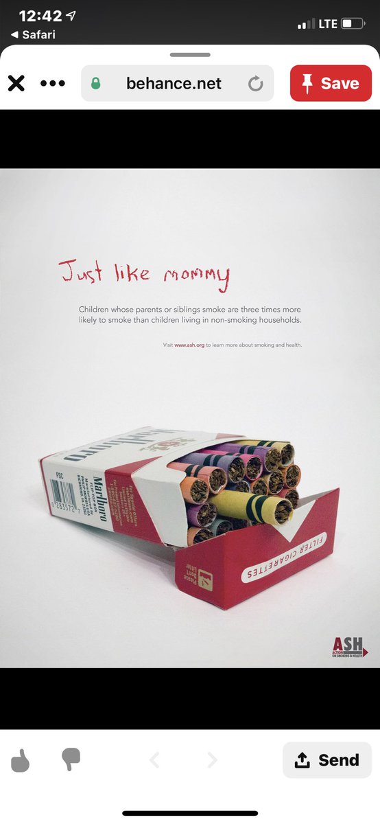 JourneyCU's tweet photo. @Capitaldemarca A1: this ASH ad campaign uses these 5 factors by keeping it simple but packing a punch when showing that cigarettes can take away a child’s innocence. They used crayons as rolling papers for cigarettes. A photo can speak a thousand words. #icmktg #wmu2500 https://t.co/NX5hpu8NvM