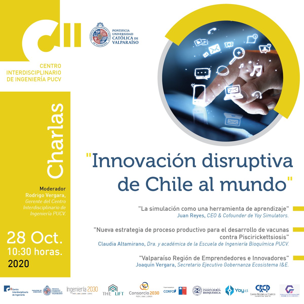 CIIPUCV's tweet photo. [🔴EN VIVO] Jornada "Innovación disruptiva de Chile al mundo" del @CIIPUCV. Ya puedes ver las tres charlas de la actividad en Youtube Live ---> https://t.co/8bSoj35i98 https://t.co/Z3Ypriv2vi
