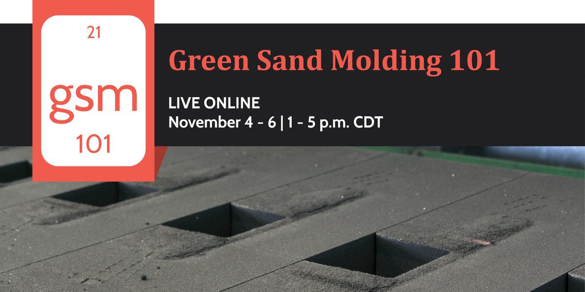 REMINDER: Course materials for the online class Green Sand Molding 101 ship out tomorrow. Companies who send 3+ employees receive additional discounts. View course details here: 

hub.afsinc.org/nc__Event?id=a…