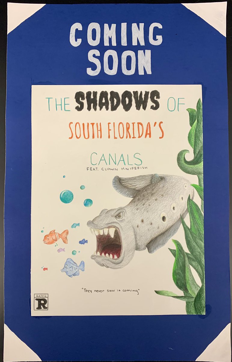 Jureysclassroom's tweet photo. APES invasive species sci-fi/horror projects due Friday!   AMAZING WHS talent on display! https://t.co/qKO3lLpiZ2