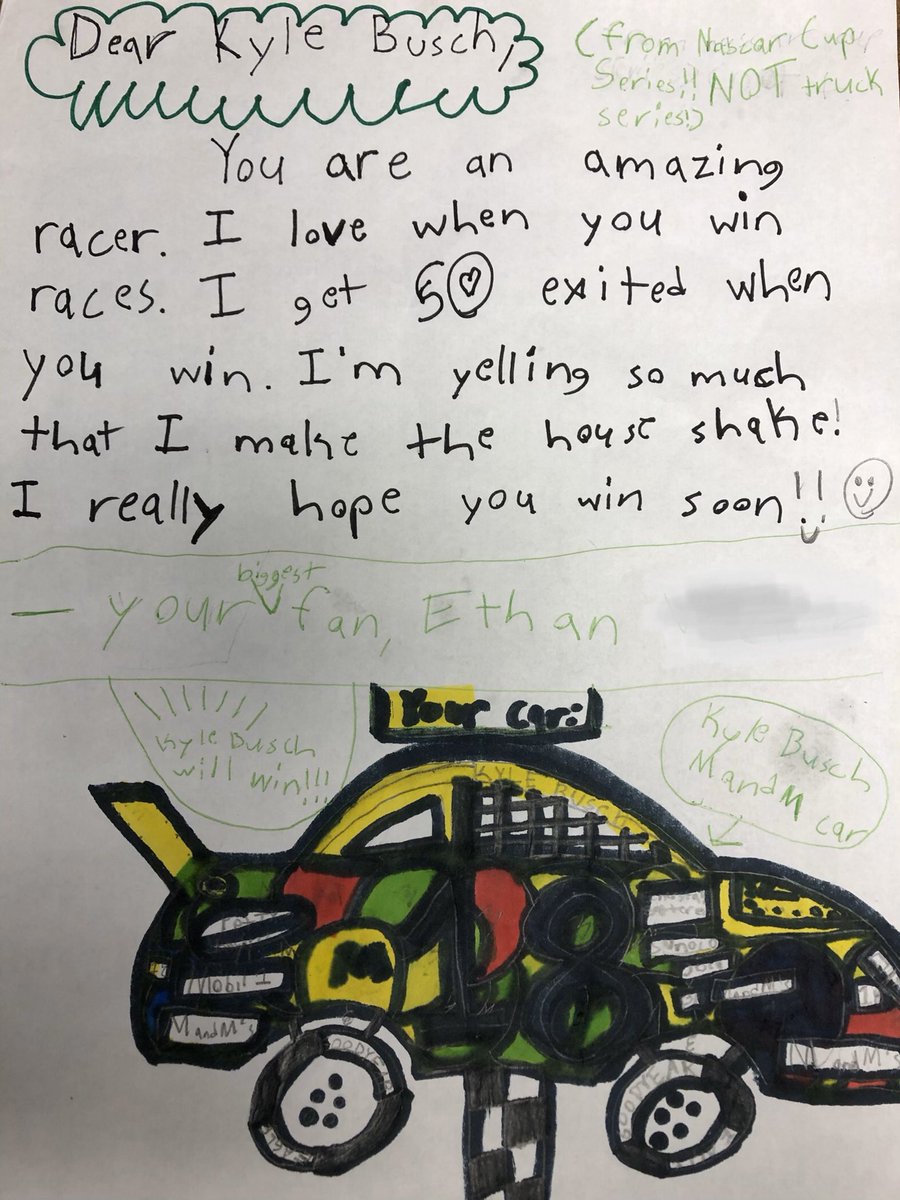 MrsLZimmerman's tweet photo. What better way to practice writing skills than to draft a letter to your favorite Nascar driver?! 🏁🏎 🏆@KyleBusch @NASCAR @MrsPinho @BethlehemAreaSD @HanoverBASD https://t.co/vOwc8XMMTN