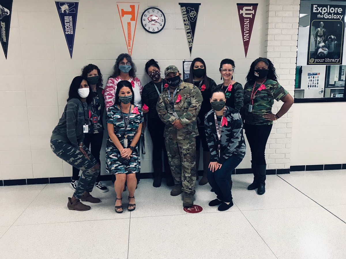 MrsGonz_4th's tweet photo. We may be wearing camo, but this 7th grade squad is meant to stand out! #KMSCougarPride #RedRibbonWeek2020 #7thGradeSquad https://t.co/D4v3jMzbmT