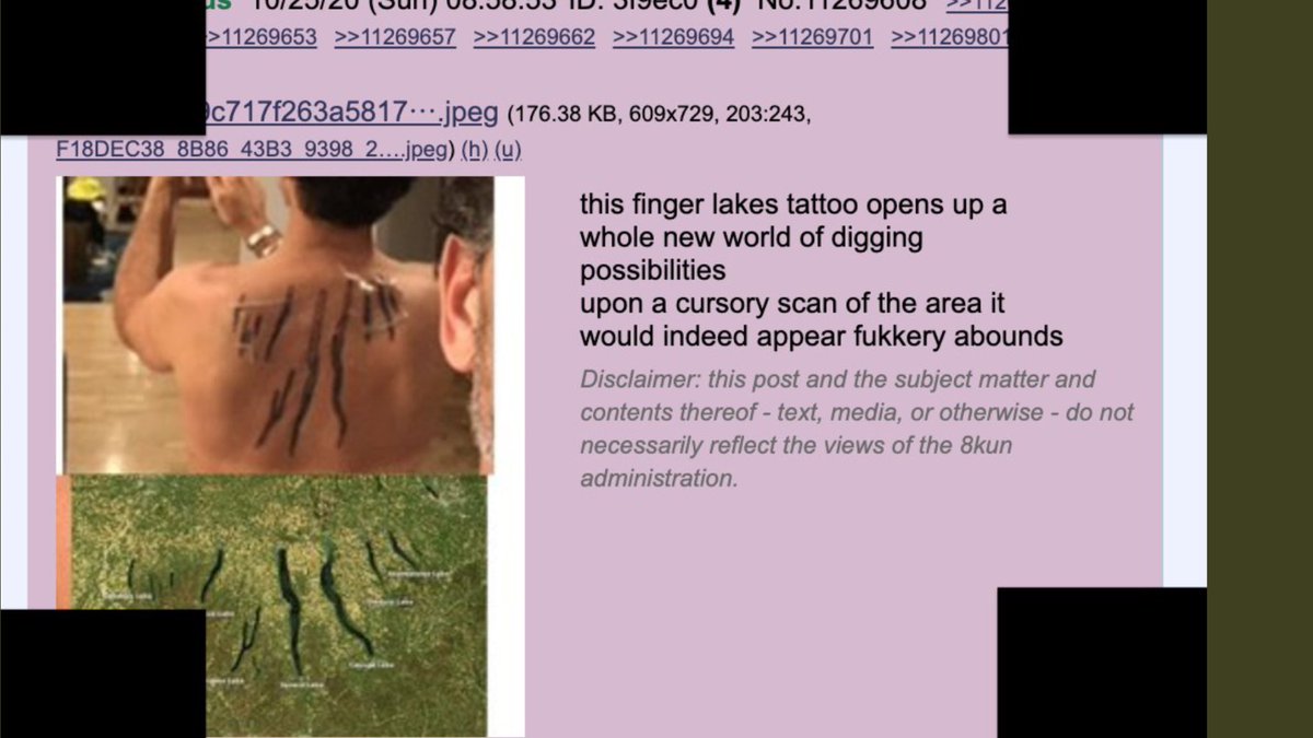 YankeeMommy's tweet photo. SYMBOLISM WILL BE THEIR DOWNFALL!!! Help me fill in the rest of the “Finger” Lakes. All of Hunter Biden’s companies are named after Finger Lakes.                   Rosemont SENECA ,ONEIDA Llc , OWASCO Llc. They match his tattoo! https://t.co/FSidwcShP8
