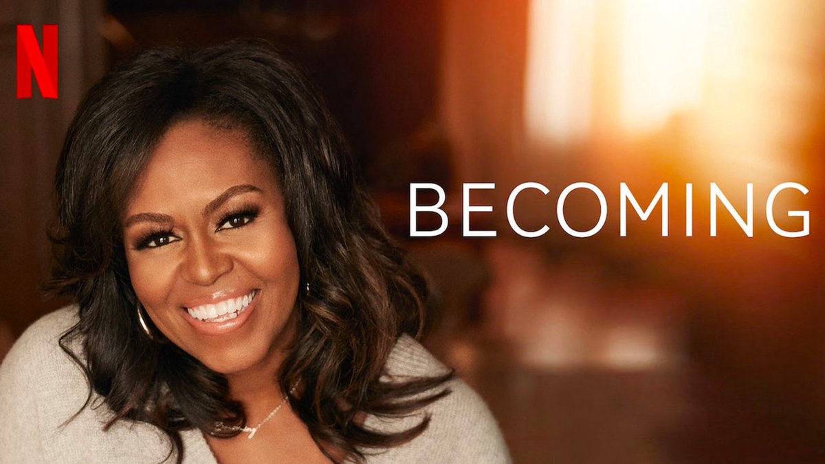 Becoming (2020) - A behind-the-scenes  @netflixuk doc chronicling first ever Black First Lady, Michelle Obama’s life, hopes and connections. Following her on her book tour, she discusses how, as a black woman, she overcame invisibility and inequality by using her voice.