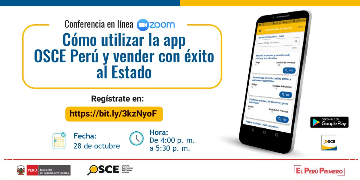 OECEPeru's tweet image. 🔈 ¡Tú también puedes ser proveedor del Estado con la #AppOSCEPerú!

Hasta la fecha, 22 715 personas ya han comprobado su eficiencia.

Hoy, desde las 4 p. m., te enseñaremos cómo funciona para que encuentres oportunidades de negocios.

Inscríbete: 👉 bit.ly/3kzNyoF