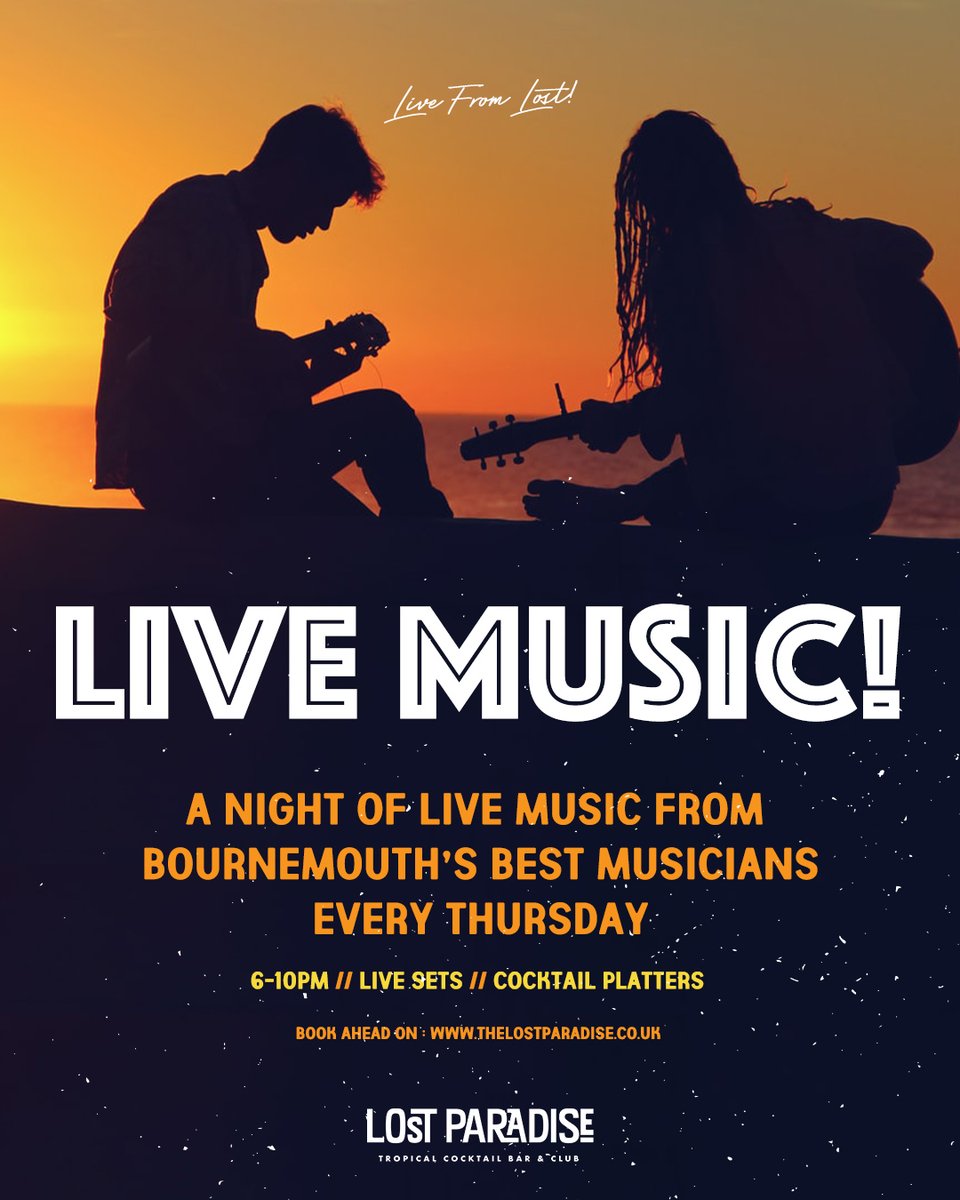 🎙️ Live Music returns to Paradise on Thursday November 5th!

What better way to start the weekend early than with Bournemouth's finest live music in your ear and a tropical cocktail in hand!?

Book ahead on bit.ly/1Xl3Pjw