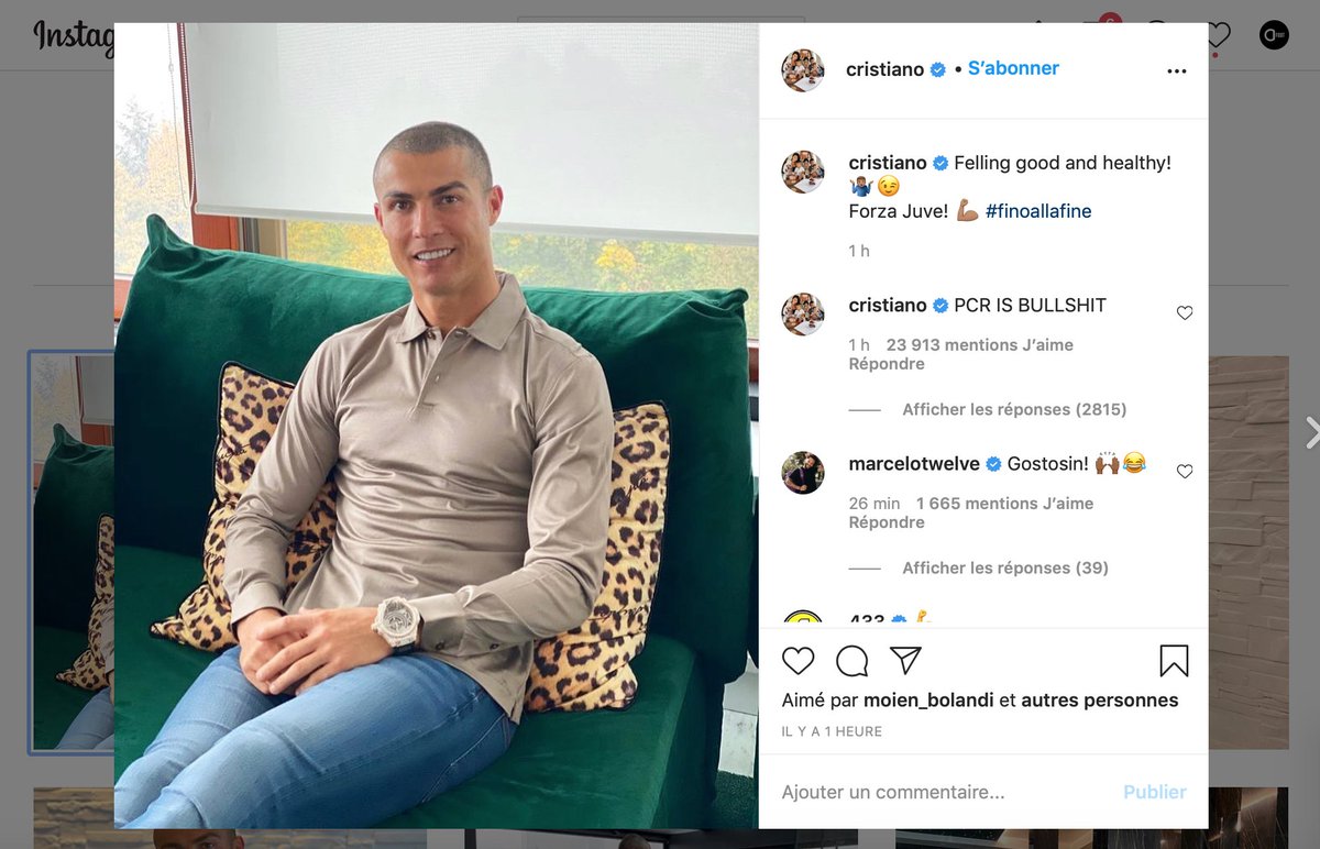 ActuFoot_'s tweet photo. « Se sentir bien et en bonne santé 🤷🏽‍♂️😉.
Le PCR c'est de la connerie. »

(Instagram) https://t.co/9oJVvSyZV0