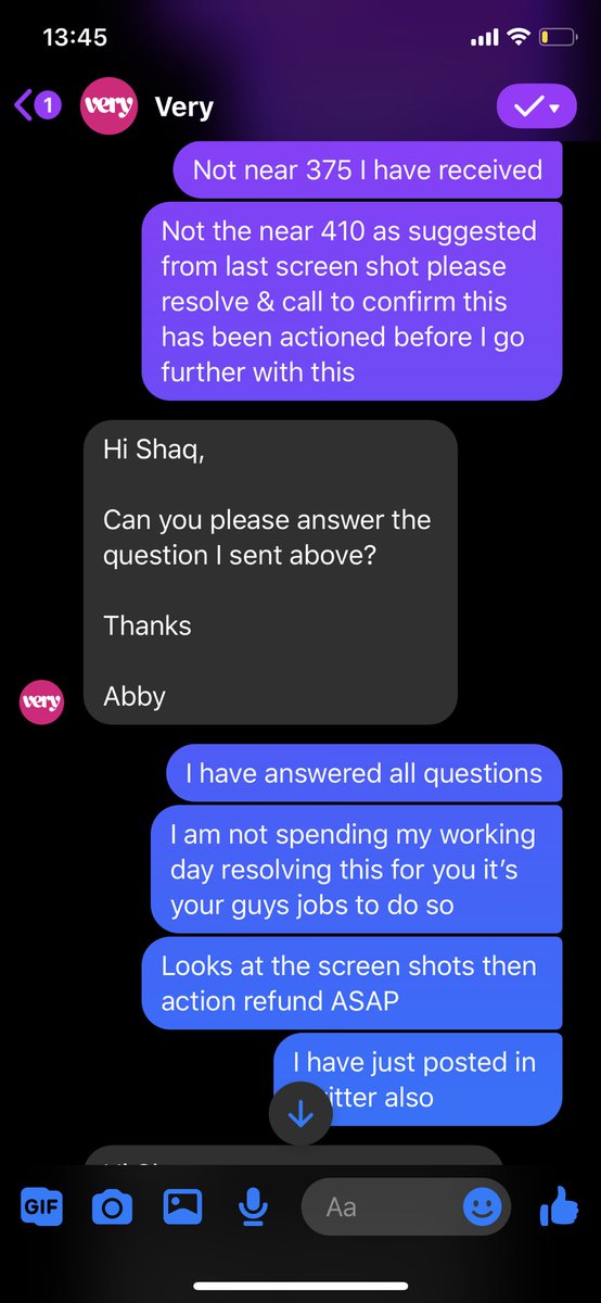 Why am I asked a million questions when I have messaged your guys on fb?! Is it the customers job to resolve a matter that you have create <a href="/verynetwork/">Very</a> ??