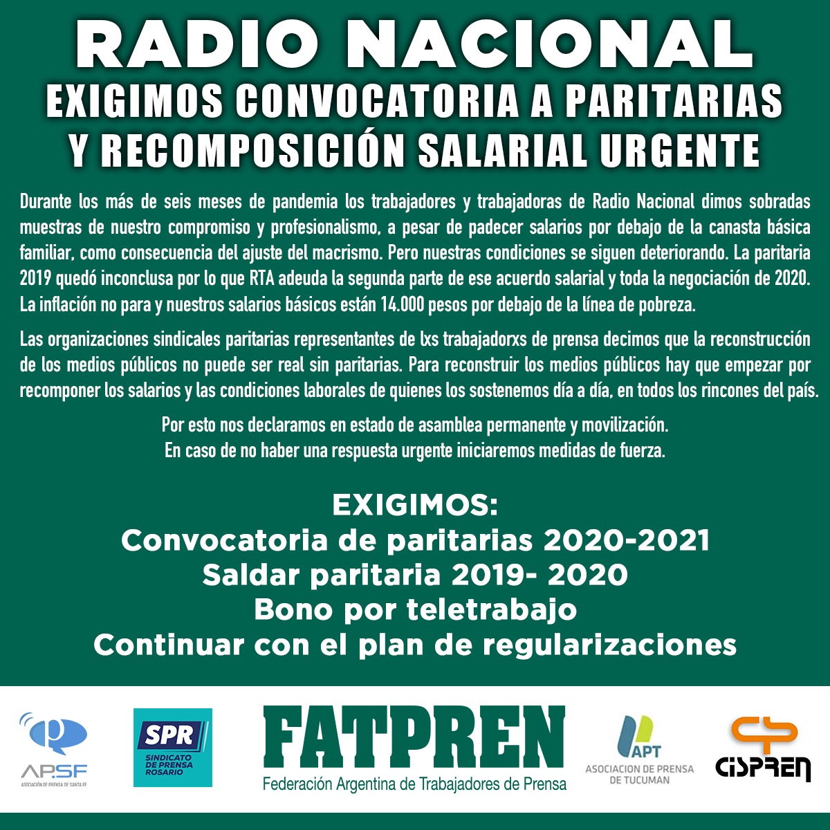 Radio Nacional: Exigimos convocatoria a paritarias y recomposición salarial urgente
fatpren.org.ar/exigimos-convo…