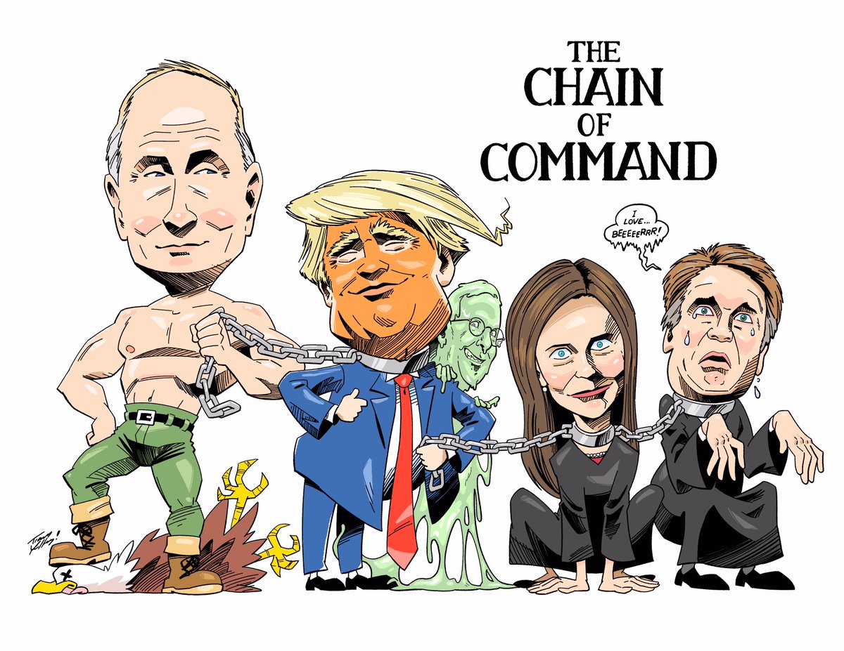 yardleyart's tweet image. Drawing these abominable people was a challenge. 
This could qualify as a Halloween drawing too I guess since they’re so terrifyingly disgusting 
#PutinsPuppet 
#MoscowMitch 
#KavanaughisCompromised
#barrettwithdrawnow