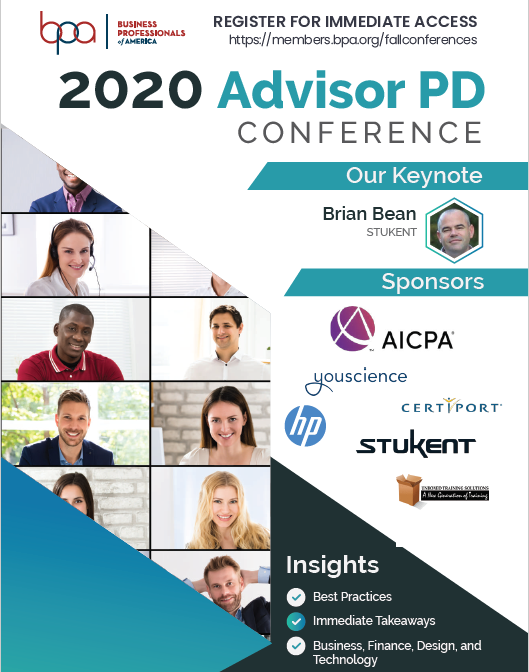 BPAconnect's tweet photo. For a limited time BPA advisors can take advantage of the recorded sessions offered at the Advisor Professional Development Conference recently held. Visit: https://t.co/l7bqeystC5 to registration &amp; unlock all the immediate takeaways for your classroom! https://t.co/6VDSiwlF4a