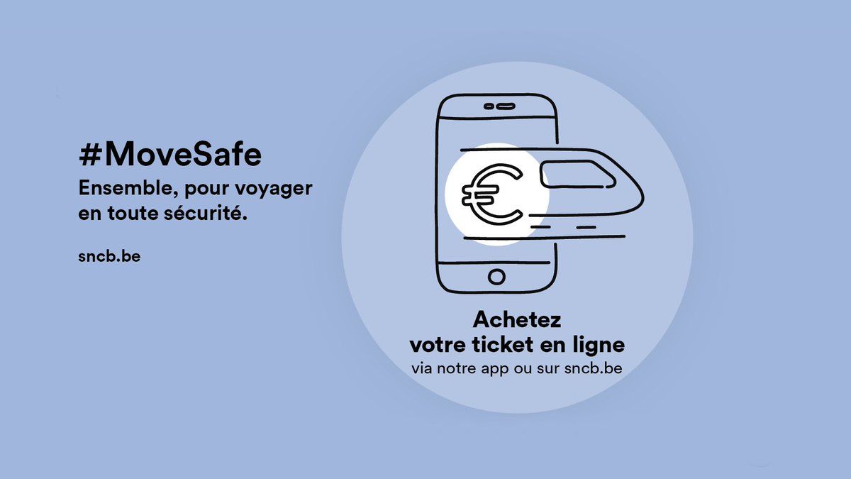 SNCB's tweet image. Voyager en toute sécurité est l’affaire de tous : portez votre masque, voyagez avec un titre de transport valable acheté de préférence en ligne et gardez vos distances dans les gares et sur les quais. Merci pour votre solidarité 🙏 #MoveSafe #SNCB