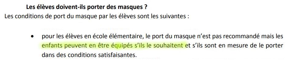 Talie_Tal's tweet photo. Selon la FAQ de l'EN un enfant peut, s'il le souhaite, porter un masque à l'école.
Cf : https://t.co/NjKxxM9X8b https://t.co/i61y1emc3o