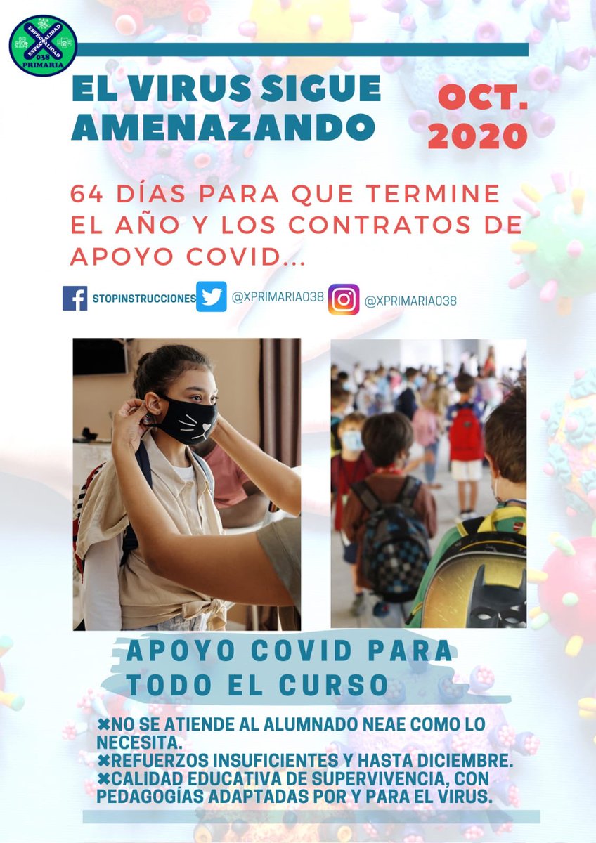 El virus 🦠 avanza y el tiempo también, lo único que aquí se estanca es la solución por parte de la <a href="/EducaAnd/">Consejería Desarrollo Educativo y FP</a> de todos los frentes que tiene abiertos.

¿Cuándo se va a poner a trabajar Señor @javierimbroda?

#RefuerzosCovidHastaFinalDeCurso