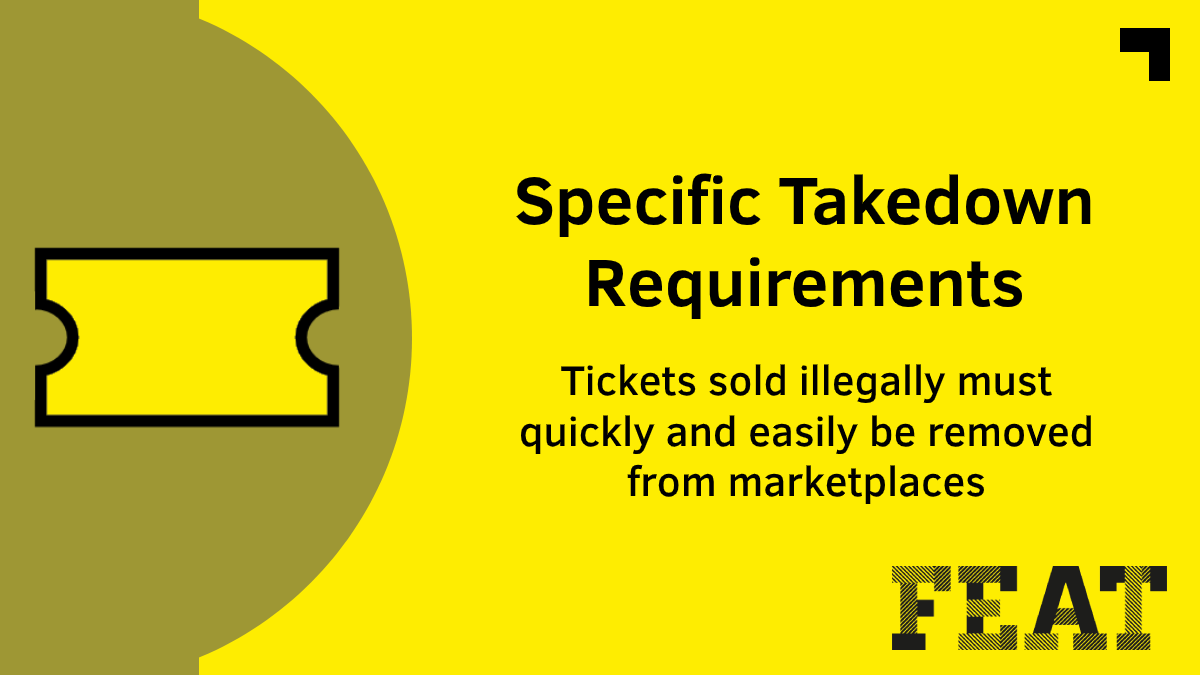 FEAT_org's tweet photo. Sites must provide an easy and efficient way of reporting illegally listed or invalid tickets — and make sure that illegal content, once taken down, stays down. #fixticketing #DigitalServicesAct https://t.co/5wgS9jifuF