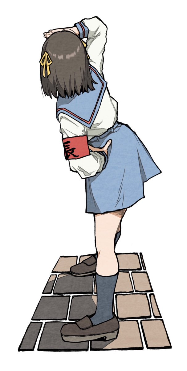 suzumiya haruhi 1girl solo skirt blue sailor collar school uniform kita high school uniform blue skirt  illustration images