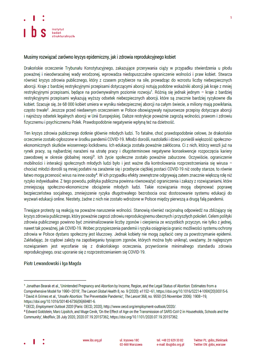 IBS Fundacja Naukowa (@ibs_thinktank) on Twitter photo Musimy rozwiązać zarówno kryzys epidemiczny, jak i zdrowia reprodukcyjnego kobiet - oba są obecnie równie ważne. Komentarz <a href="/ptrlewandowski/">Piotr Lewandowski</a> i Igi Magdy na temat wyroku TK i trwających obecnie protestów.
#StrajkKobiet
🌩️🌩️🌩️ Musimy rozwiązać zarówno kryzys epidemiczny, jak i zdrowia reprodukcyjnego kobiet - oba są obecnie równie ważne. Komentarz <a href="/ptrlewandowski/">Piotr Lewandowski</a> i Igi Magdy na temat wyroku TK i trwających obecnie protestów.
#StrajkKobiet
🌩️🌩️🌩️