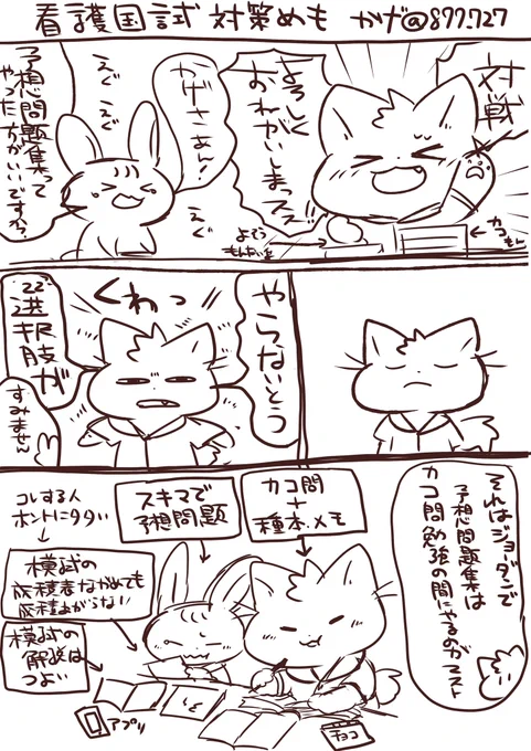 【看護国試対策めも】漫画?勉強方法について述べてみました…!ほんとにメモ描きでスミマセン…
今年は実習が例年通りできない不安からか国試の勉強に力を入れている人が多いので合格点のボーダーが上がるんじゃないかなんて言われてる🤔自己学習は楽しむ、飽きさせないがヒントに🐱ふぁいと…! 