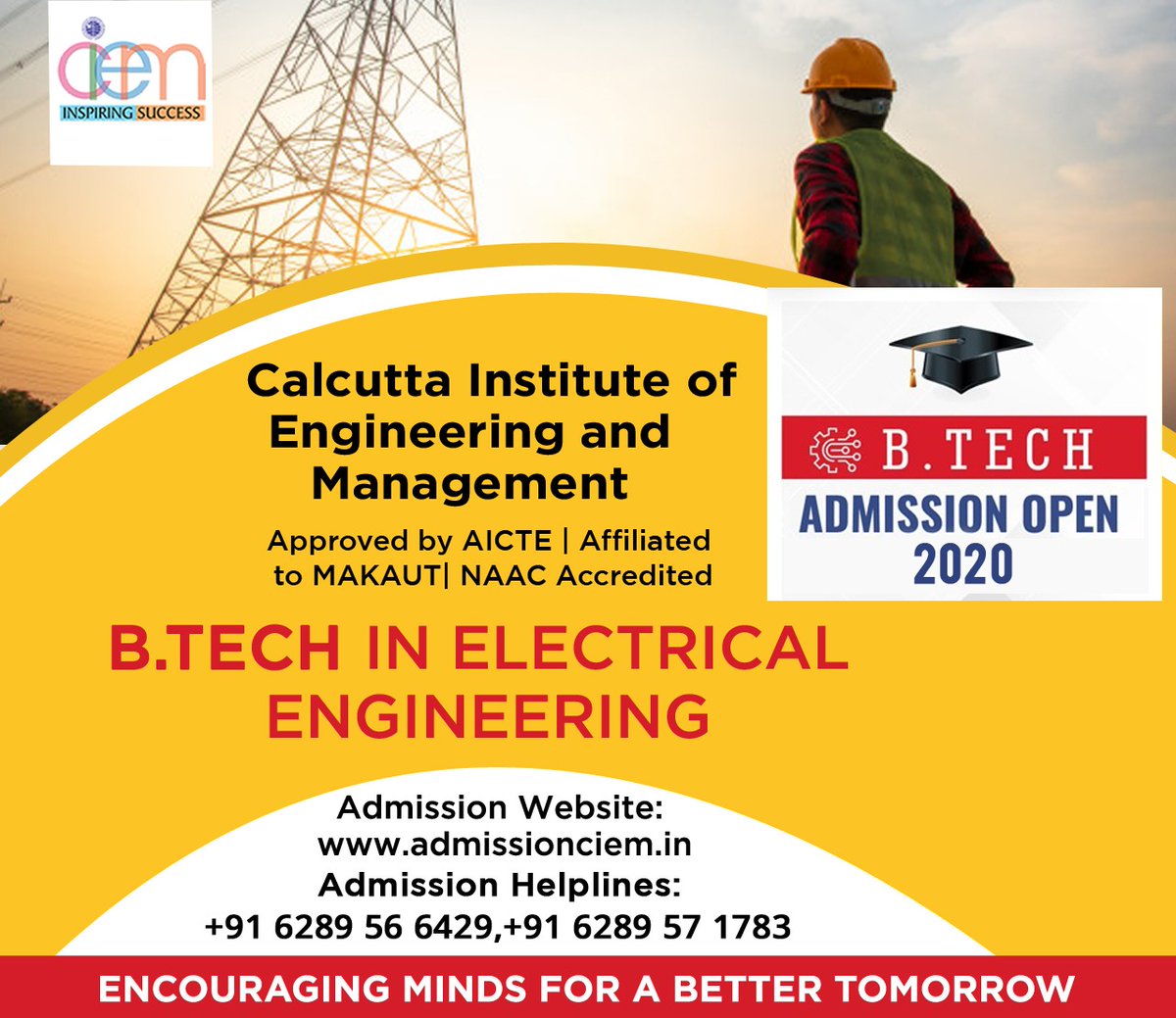 ciemcalcutta's tweet image. #BTechElectricalEngineering
#BTechCIEM
#Admission2020

CIEM,Kolkata offers 4 years B.Tech course in Electrical Engineering.

Admission is going on for the session 2020.

To know more, please checkout our admission portal: admissionciem.in