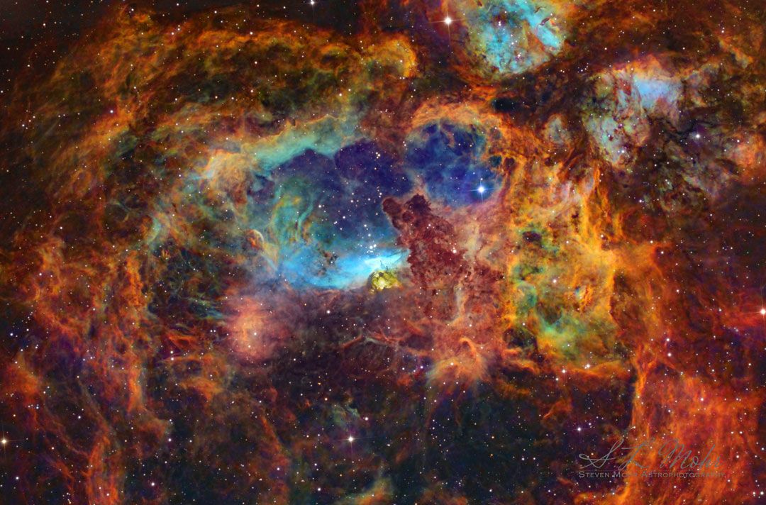 Klein_Universe's tweet photo. Why is the Lobster Nebula forming some of the most massive stars known? No one is yet sure. Cataloged as NGC 6357, the Lobster Nebula houses the open star cluster Pismis 24 near its center -- a home to unusually bright and massive stars https://t.co/5mMgktiU8i https://t.co/fCz51wcZAd