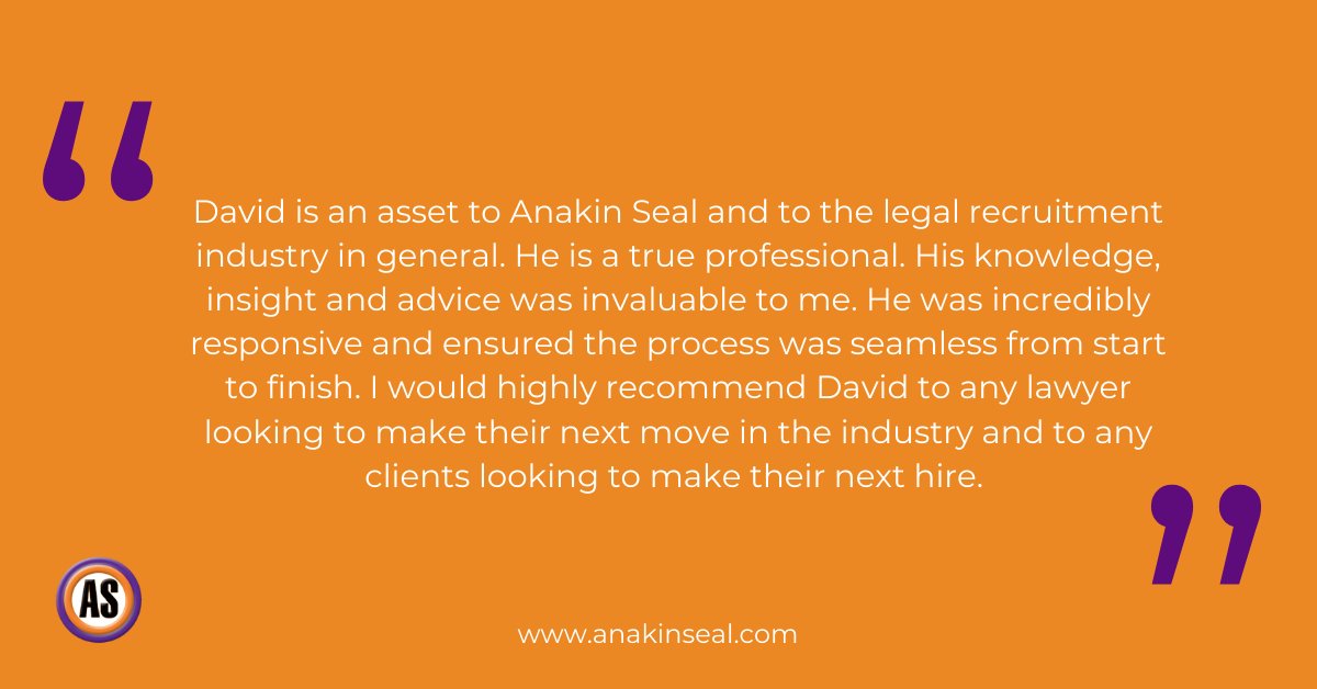 AnakinSeal's tweet photo. 'I would highly recommend David Carr to any lawyer looking to make their next move in the industry and to any clients looking to make their next hire.'

A lovely testimonial from one of David Carr's candidates.

#recruitment #testimonial #AnakinSeal https://t.co/5sbhDnMtei