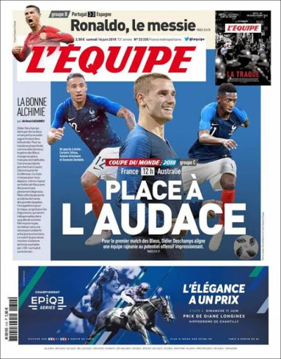 Le 16 juin 2018, à 12h00, l'Equipe de France dispute son premier match de la compétition face à l'Australie de Bert Van Marwijk.Exit Mendy et Sidibé, Deschamps décide de titulariser Pavard et Hernandez, alors que Tolisso se voit récompenser de ses bons matchs de préparation.