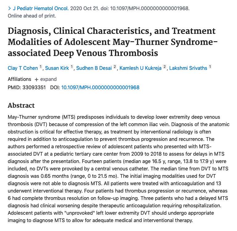 Premal__Patel's tweet photo. Combined #PedsIR &amp; Hematology management of #MayThurnerSyndrome associated #DVT reported by @TCH_IR.
 
https://t.co/OpebMEpIdk https://t.co/86YcUedf92