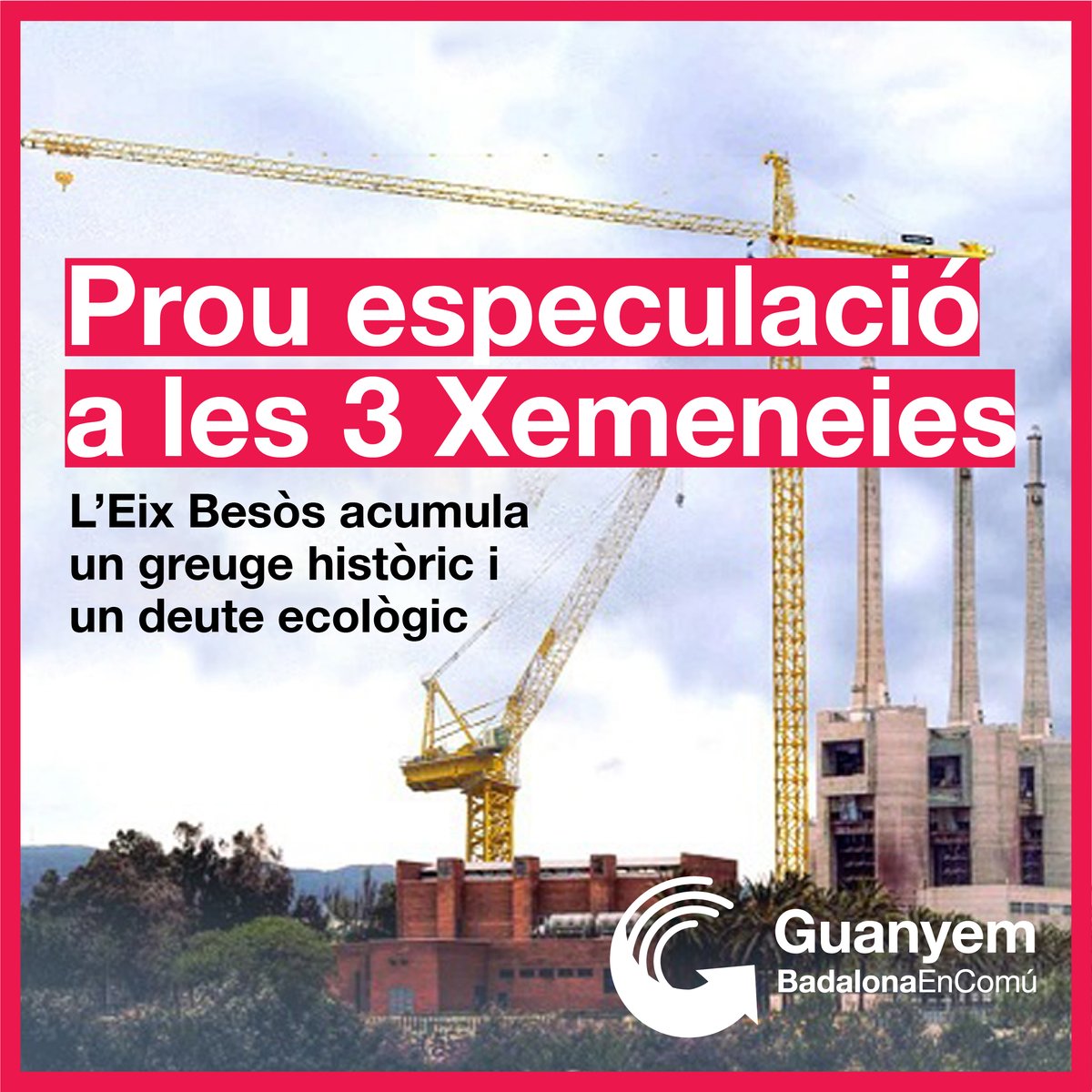 GuanyemBDN's tweet photo. #ConsellAMB [4/5]
❌En contra del despropòsit que suposa #PlaUrbanístic3Xemeneies. És hora que @sostAMB i @territoricat reparin el greuge històric i el deute ecològic a l’eix Besòs i inverteixin en un parc litoral metropolità descontaminat i resistent al canvi climàtic. https://t.co/KRg4k4sOhC