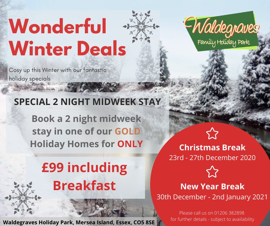 Have you seen our Winter Deals? Available from November <a href="/waldegraves/">Waldegraves Holiday Park</a> 

#merseaisland #Colchester #visitessex #costalgetaways #beach #camping #holidayhomes #caravaning 😃