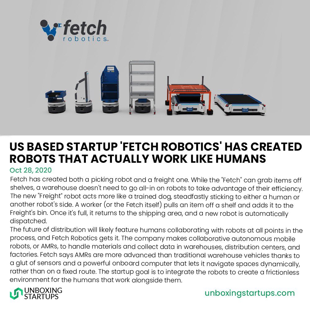 UnboxingStartup's tweet image. US BASED STARTUP ‘FETCH ROBOTICS’ HAS CREATED ROBOTS THAT ACTUALLY WORK LIKE HUMANS
Follow us @UnboxingStartup for more innovative startup news
.
#unboxingstartups @FetchRobotics #startups #fetchrobotics #usa #robots #humans #warehouse #pickingrobot #freight #robotics #robotech
