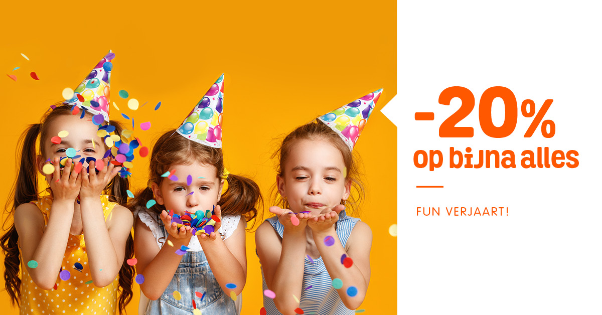 We zijn jarig vandaag, hoera! Shop met 20% korting.
Onze shops zijn open t.e.m. 21u. Alle voorwaarden : fun.be/acties/actievo…
#FunBelgium #birthday #korting