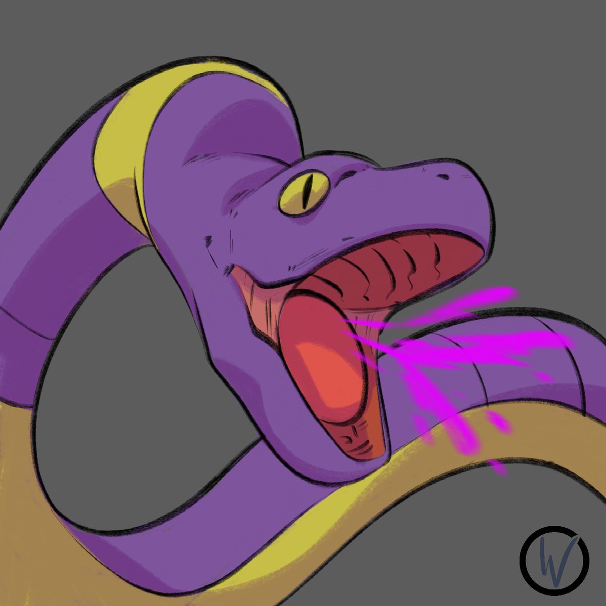 Wendrock's tweet image. I changed him up a bit but here’s #Ekans How many of you were blown away when you learned him name was “Snake” backwards? #pokemon #pomemonart #wendrock #wendrocky