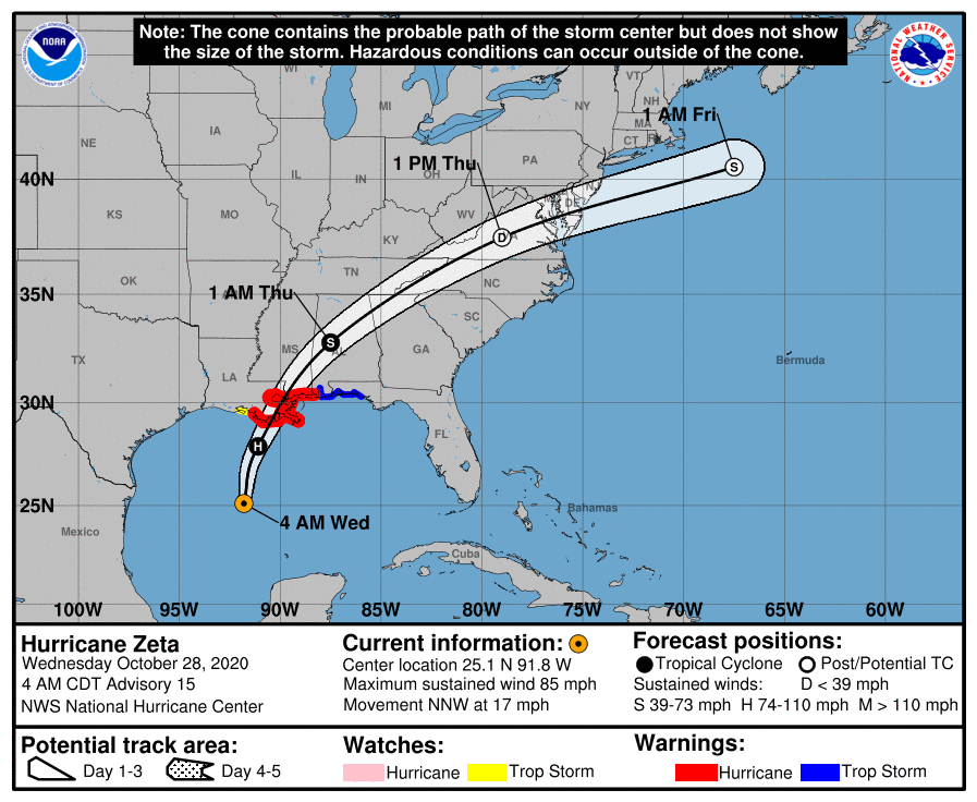 NWSBlacksburg's tweet photo. Rain showers move in this afternoon and increase this evening as Hurricane Zeta makes landfall on the Gulf coast and approaches the our area tonight. Zeta will bring locally heavy rain to the mountains and gusty winds to the Piedmont on Thursday morning into the afternoon. https://t.co/kLjJceeoRD