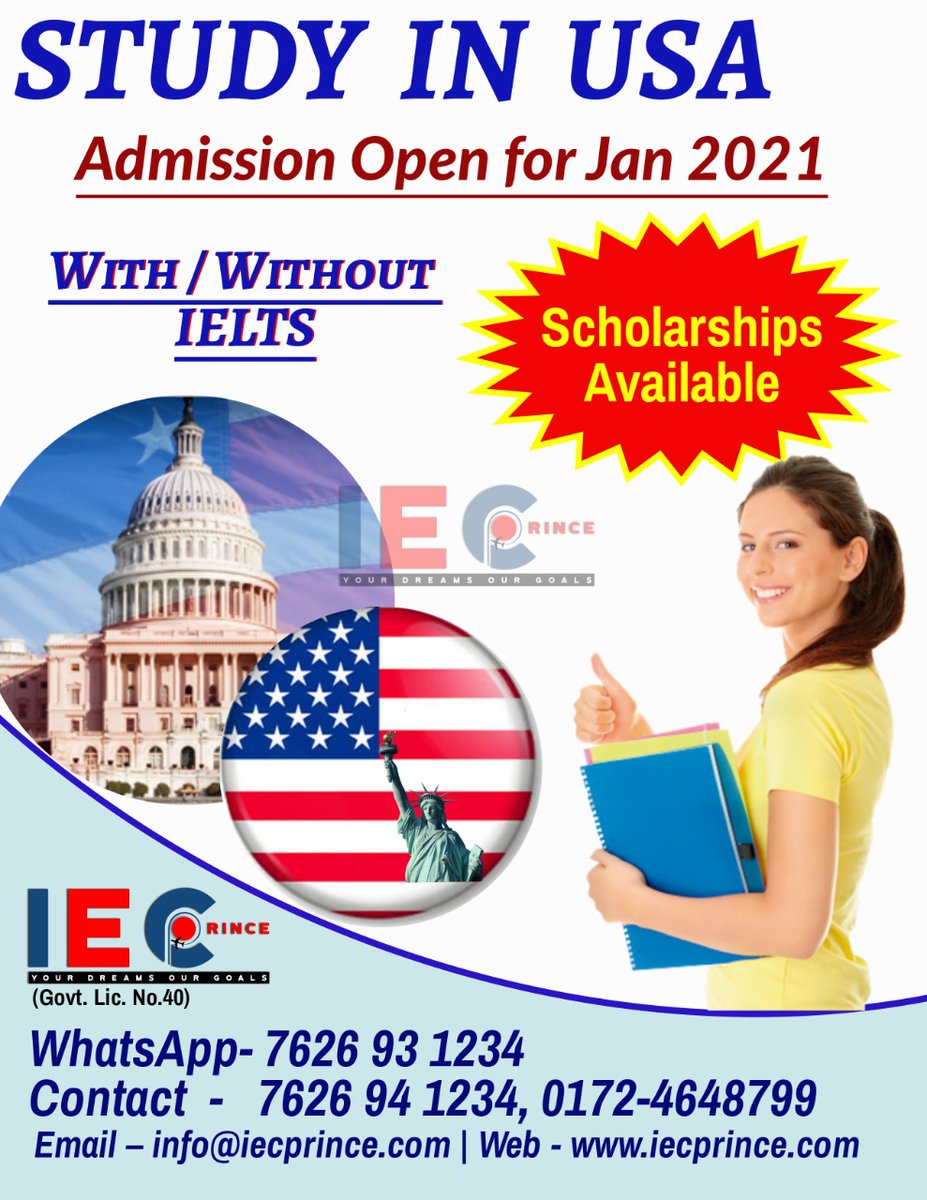 Study In USA

Intake Jan 2021

With or Without IELTS 

Scholarships Available

#usa #admissionusa #consultantinmohali #consultantinchandigarh #upcomingintakes #studyinusa #universitiesinusa