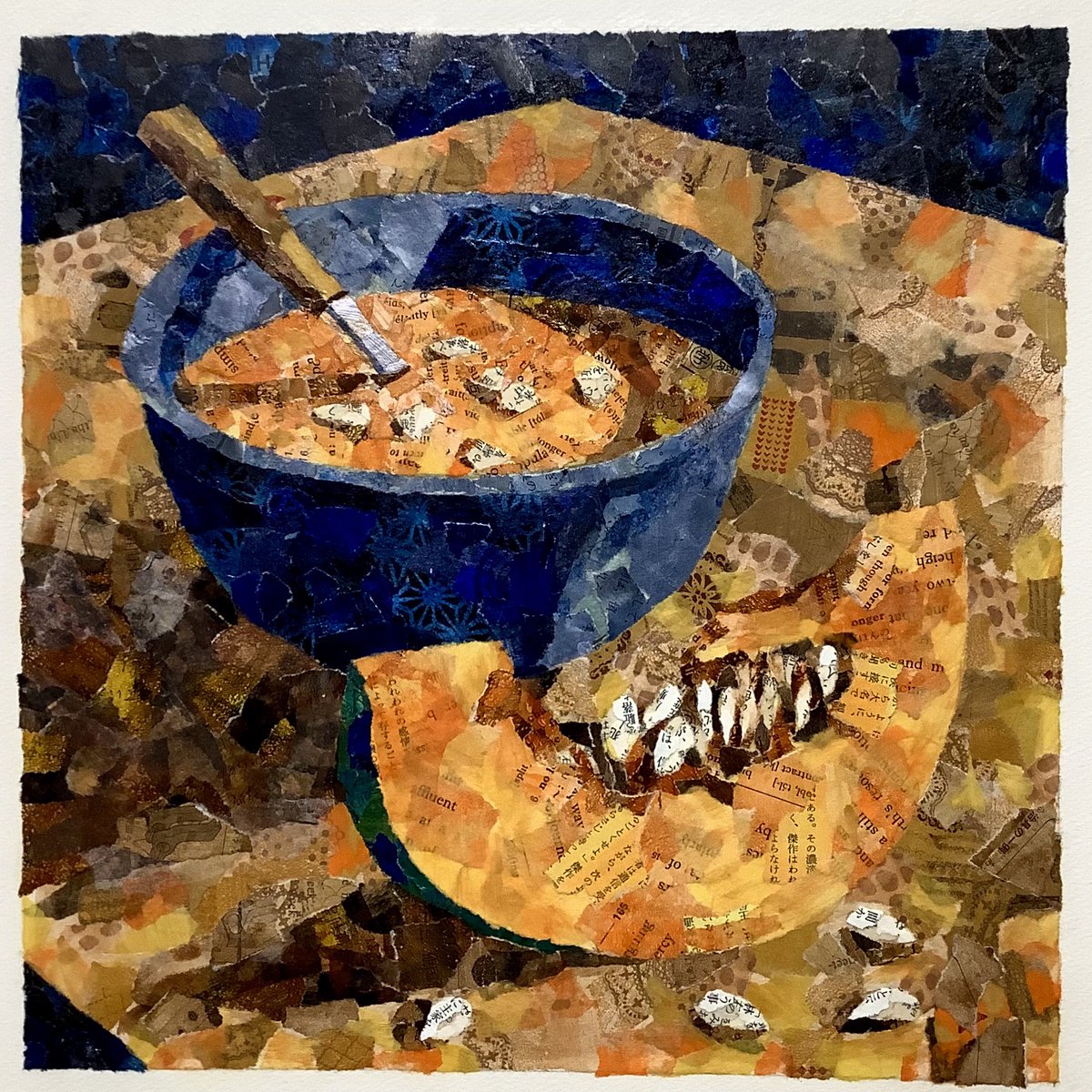 世界最大の小動物 かぼちゃスープ Pumpkin Soup ちぎり絵 貼り絵 Collage Art 27 3cm X 27 3cm カボチャ 南瓜 野菜 秋 Fall Autumn Halloween Soup 貼り絵 ちぎり絵 コラージュ コラージュアート Collage Collageart