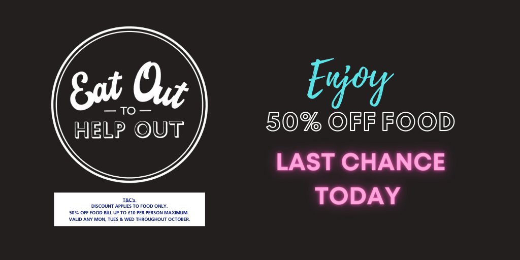 Last chance to enjoy 50% off food! Book now on 0121 643 3443! #eatouttohelpout  <a href="/Mailboxlife/">Mailbox Birmingham</a>
