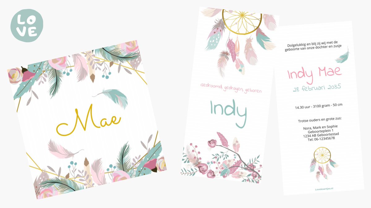 Vandaag weer 2 nieuwe geboortekaartjes gemaakt met leuke veertjes, takjes en dromenvanger! ❤️ bit.ly/3mz3Y1n