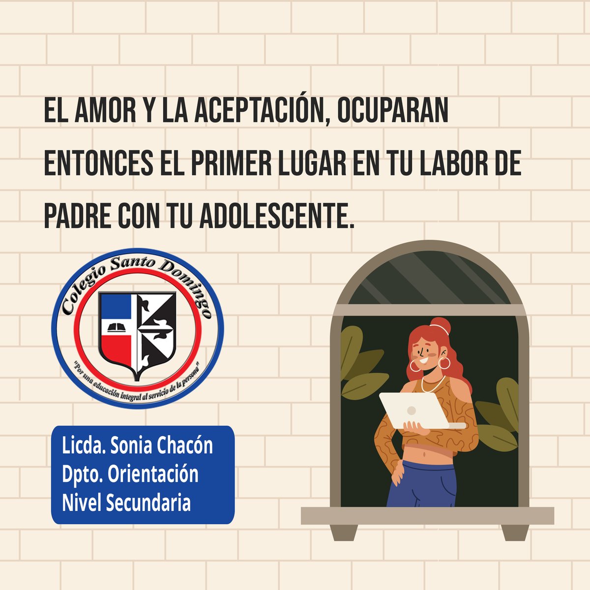 santodomingocol's tweet photo. ¡Tú Adolescente te necesita Compréndelo! Licda. Sonia Chacón
Dpto. Orientación Nivel Secundaria.
#colegiosantodomingo
#inciciamosCSD
#nuevoañoescolar📚
#csdvirtual
#clasesvirtuales https://t.co/Z9Hh0rLknZ